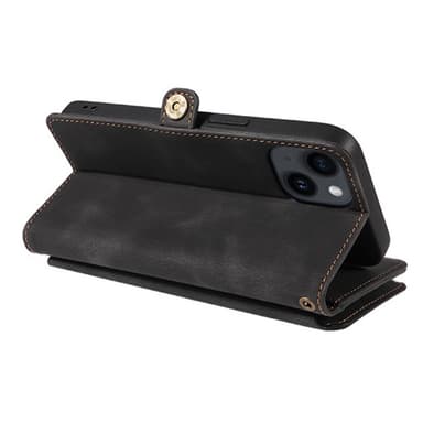 SKALO iPhone 15 Big Wallet 11-lokeroa Lompakkokotelo - Musta
