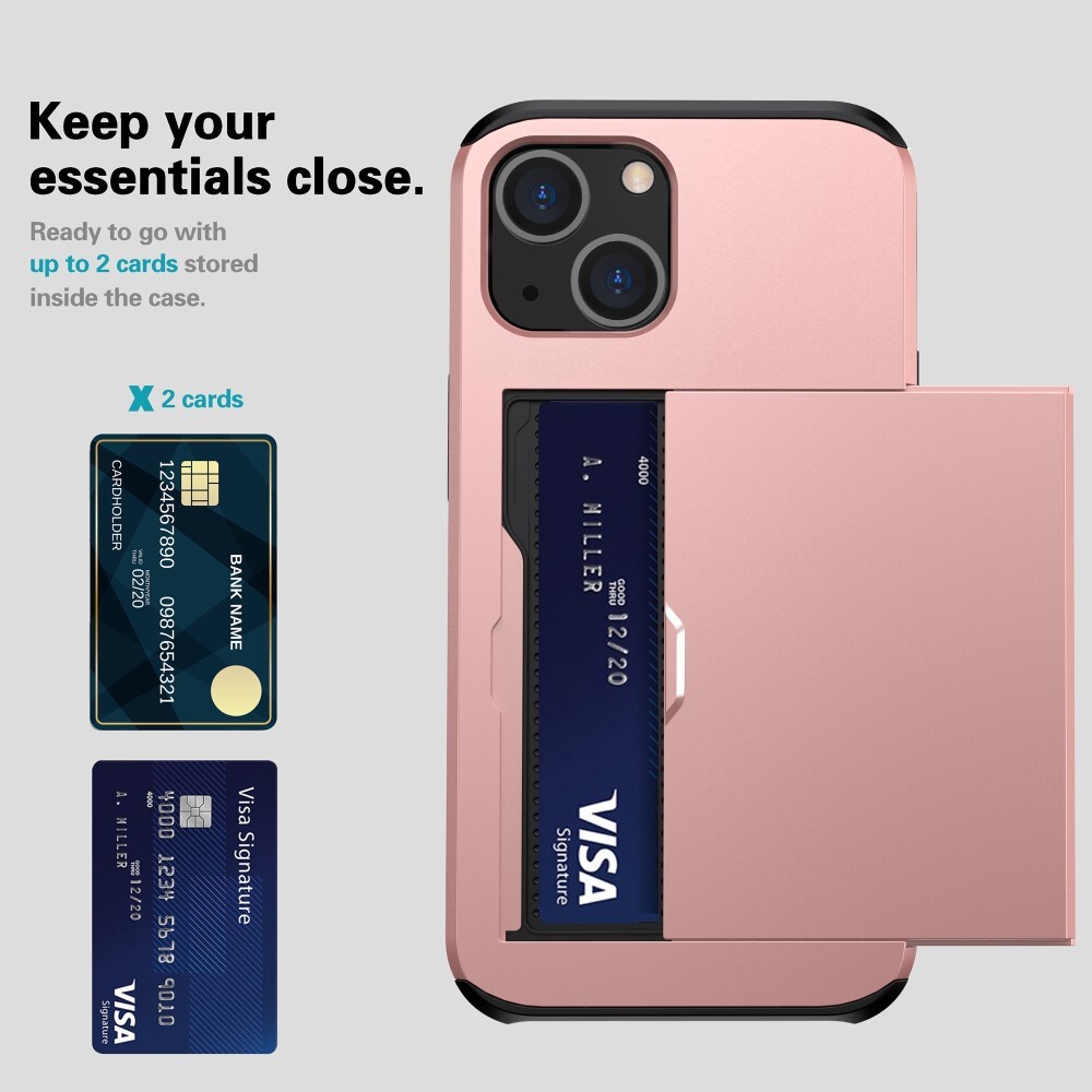 SKALO iPhone 15 Plus Armor Suojakuori korttikotelo - Ruusukulta