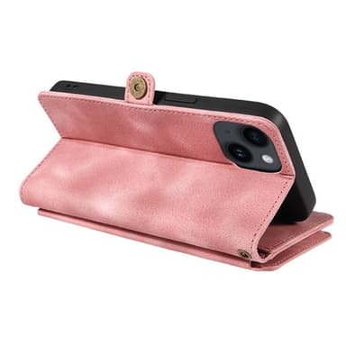 SKALO iPhone 15 Big Wallet 11-lokeroa Lompakkokotelo - Pinkki