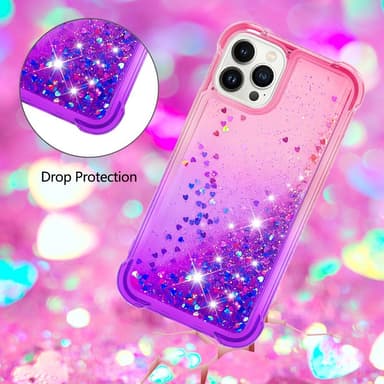SKALO iPhone 15 Pro Max Juoksuhiekka Glitter Sydämet TPU kuori - Pinkki-Violetti