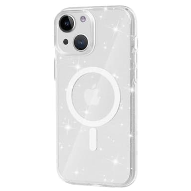 SKALO iPhone 15 Glitter Magnetic Ring TPU Suojakuori - Valkoinen