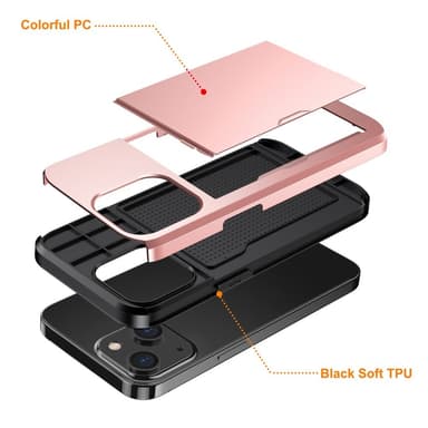 SKALO iPhone 15 Plus Armor Suojakuori korttikotelo - Ruusukulta