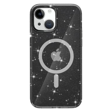 SKALO iPhone 15 Glitter Magnetic Ring TPU Suojakuori - Musta