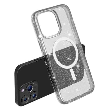 SKALO iPhone 15 Pro Max Glitter Magnetic Ring TPU Suojakuori - Musta