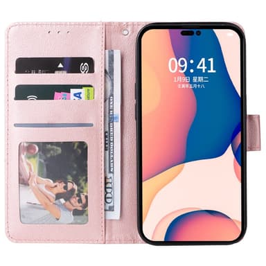 SKALO iPhone 15 Plus Lompakkokotelo PU-nahkaa - Ruusukulta