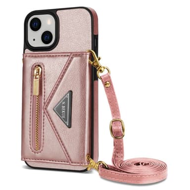 SKALO iPhone 15 PU-nahkainen Suojakuori Lompakolla - Pinkki