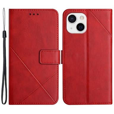 SKALO iPhone 15 Kohokuvioitu PU Nahka Lompakkokotelo - Punainen