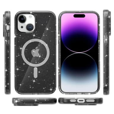 SKALO iPhone 15 Glitter Magnetic Ring TPU Suojakuori - Musta
