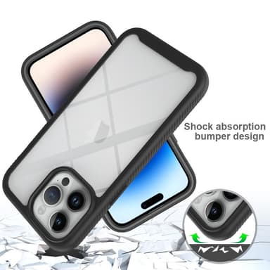 SKALO iPhone 15 Pro Max Iskunkestävä Clear Hybrid Suojakuori + suojakalvo - Musta