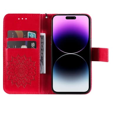 SKALO iPhone 15 Pro Max Mandala lompakkokotelo - Punainen