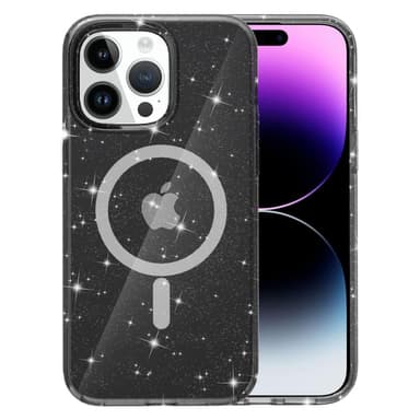 SKALO iPhone 15 Pro Max Glitter Magnetic Ring TPU Suojakuori - Musta
