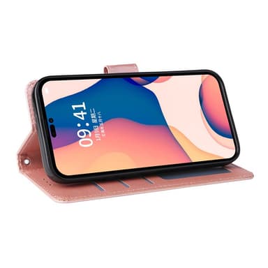 SKALO iPhone 15 Plus Lompakkokotelo PU-nahkaa - Ruusukulta