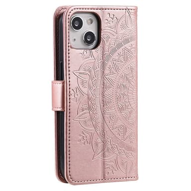 SKALO iPhone 15 Mandala lompakkokotelo - Ruusukulta
