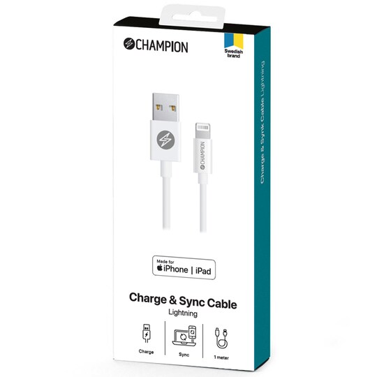 Champion USB-A-Lightning-kaapeli 3 m valkoinen