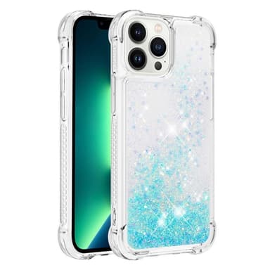 SKALO iPhone 15 Pro Juoksuhiekka Glitter Sydämet TPU kuori - Turkoosi