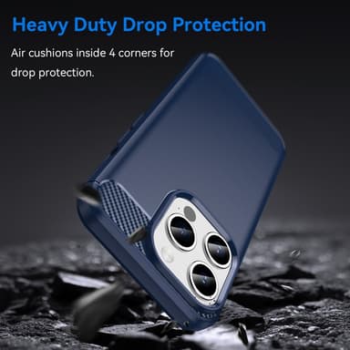 SKALO iPhone 15 Pro Armor Carbon Iskunkestävä TPU suojakuori - Sininen