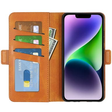 SKALO iPhone 15 Plus Premium Wallet Lompakkokotelo - Vaaleanruskea
