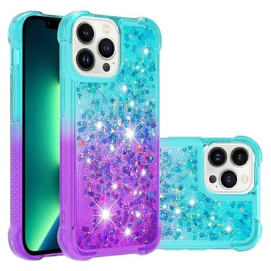 SKALO iPhone 15 Pro Max Juoksuhiekka Glitter Sydämet TPU kuori - Turkoosi-Violetti