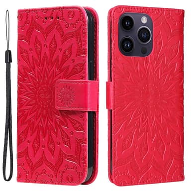 SKALO iPhone 15 Pro Max Mandala lompakkokotelo - Punainen