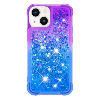 SKALO iPhone 15 Plus Juoksuhiekka Glitter Sydämet TPU kuori - Violetti-Sininen