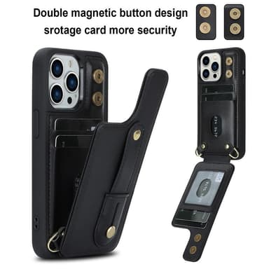 SKALO iPhone 15 Pro PU-nahkainen Suojakuori Lompakolla - Musta
