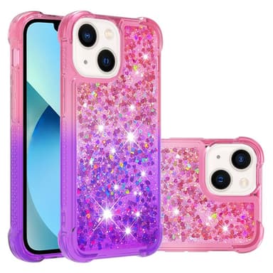 SKALO iPhone 15 Plus Juoksuhiekka Glitter Sydämet TPU kuori - Pinkki-Violetti
