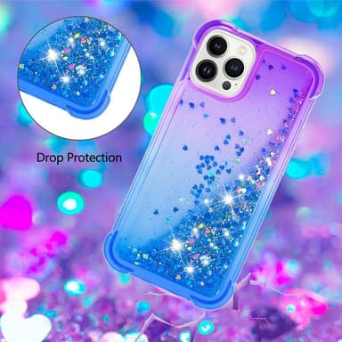 SKALO iPhone 15 Pro Max Juoksuhiekka Glitter Sydämet TPU kuori - Violetti-Sininen