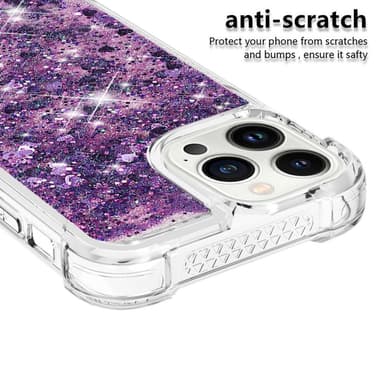 SKALO iPhone 15 Pro Juoksuhiekka Glitter Sydämet TPU kuori - Violetti