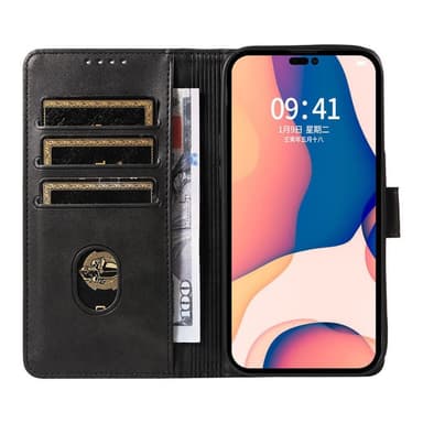 SKALO iPhone 15 Plus Premium Wallet Lompakkokotelo - Vaaleanruskea