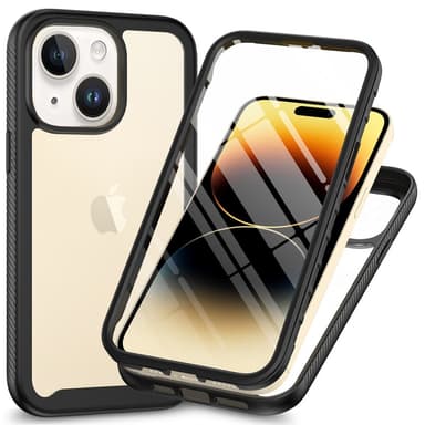 SKALO iPhone 15 Iskunkestävä Clear Hybrid Suojakuori + suojakalvo - Musta