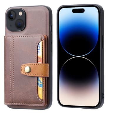 SKALO iPhone 15 PU-nahkainen Suojakuori Lompakolla - Ruskea