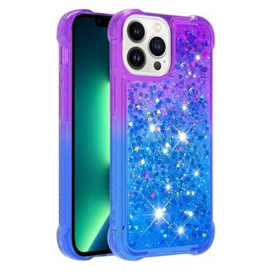 SKALO iPhone 15 Pro Max Juoksuhiekka Glitter Sydämet TPU kuori - Violetti-Sininen