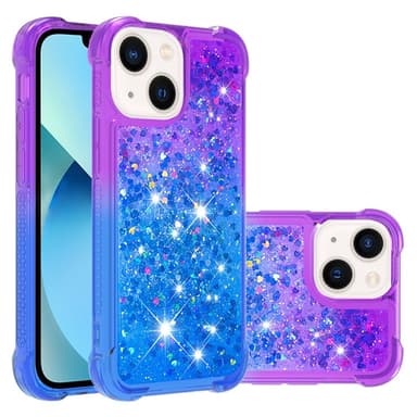 SKALO iPhone 15 Plus Juoksuhiekka Glitter Sydämet TPU kuori - Violetti-Sininen