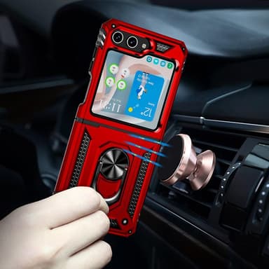 SKALO Samsung Z Flip5 Armor Hybridi metallirengas kuori - Punainen