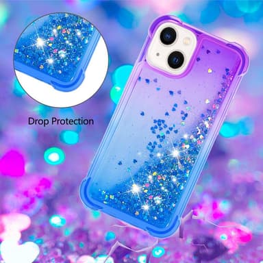 SKALO iPhone 15 Plus Juoksuhiekka Glitter Sydämet TPU kuori - Violetti-Sininen
