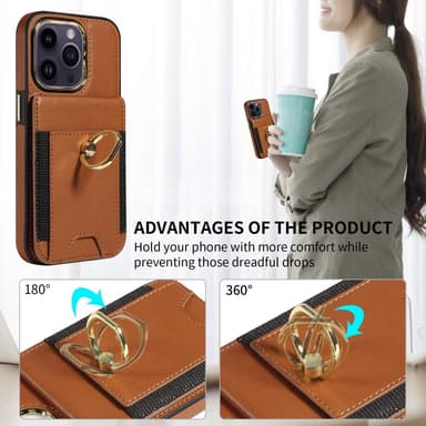 SKALO iPhone 15 Pro PU-nahkainen Suojakuori Lompakolla - Ruskea