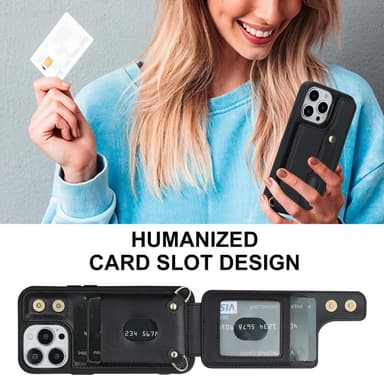 SKALO iPhone 15 Pro PU-nahkainen Suojakuori Lompakolla - Musta
