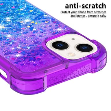 SKALO iPhone 15 Plus Juoksuhiekka Glitter Sydämet TPU kuori - Violetti-Sininen
