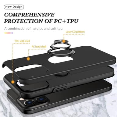 iPhone 15 Pro Max Sormirengas Kickstand Hybridikotelo - Musta