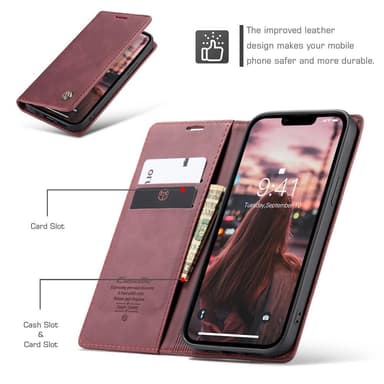 CASEME Retro lompakkokotelo iPhone 15 - Punainen