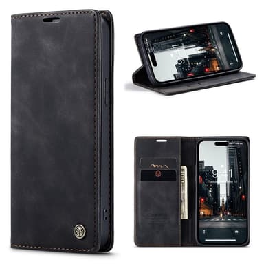 CASEME Retro Lompakkokotelo iPhone 15 Pro Max - Musta