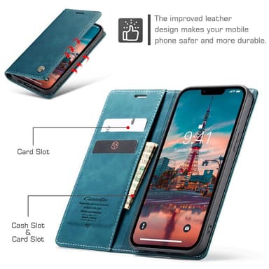 CASEME Retro lompakkokotelo iPhone 15 Plus - Sininen