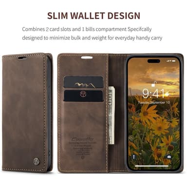 CASEME Retro lompakkokotelo iPhone 15 Prolle - Kahvi