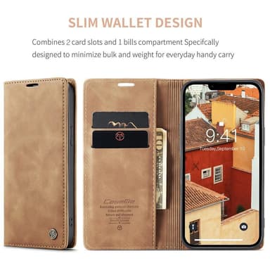 CASEME Retro Lompakkokotelo iPhone 15 Plus - Ruskea