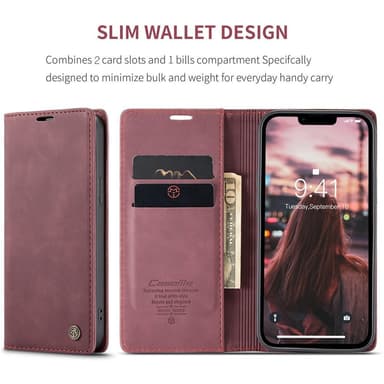 CASEME Retro Lompakkokotelo iPhone 15 Plus - Punainen