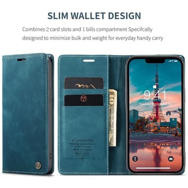 CASEME Retro lompakkokotelo iPhone 15 Plus - Sininen