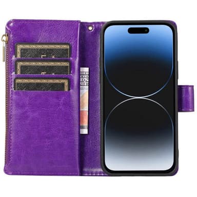 Kaksoiskäänto Zipper 9-kortti Apple iPhone 15 Plus - Violetti