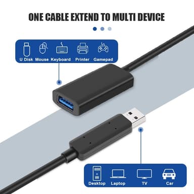 NÖRDIC Active 5m USB3.2 10Gbps USB-A jatkokaapeli Xboxille, PS5:lle, Oculukselle, tulostimelle, skannerille, Playstationille, VR USB-jatkokaapelille