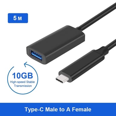 NÖRDIC aktiivinen 5m USB 3.2 Gen 2 SuperSpeed ​​10Gbps Jatkokaapeli USB-C uros USB-A naaras