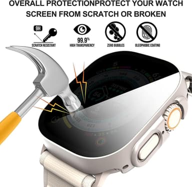 INF Yksityinen suojakotelo karkaistun lasin näytönsuojalla Apple Watch 9:lle Hopea 49 mm